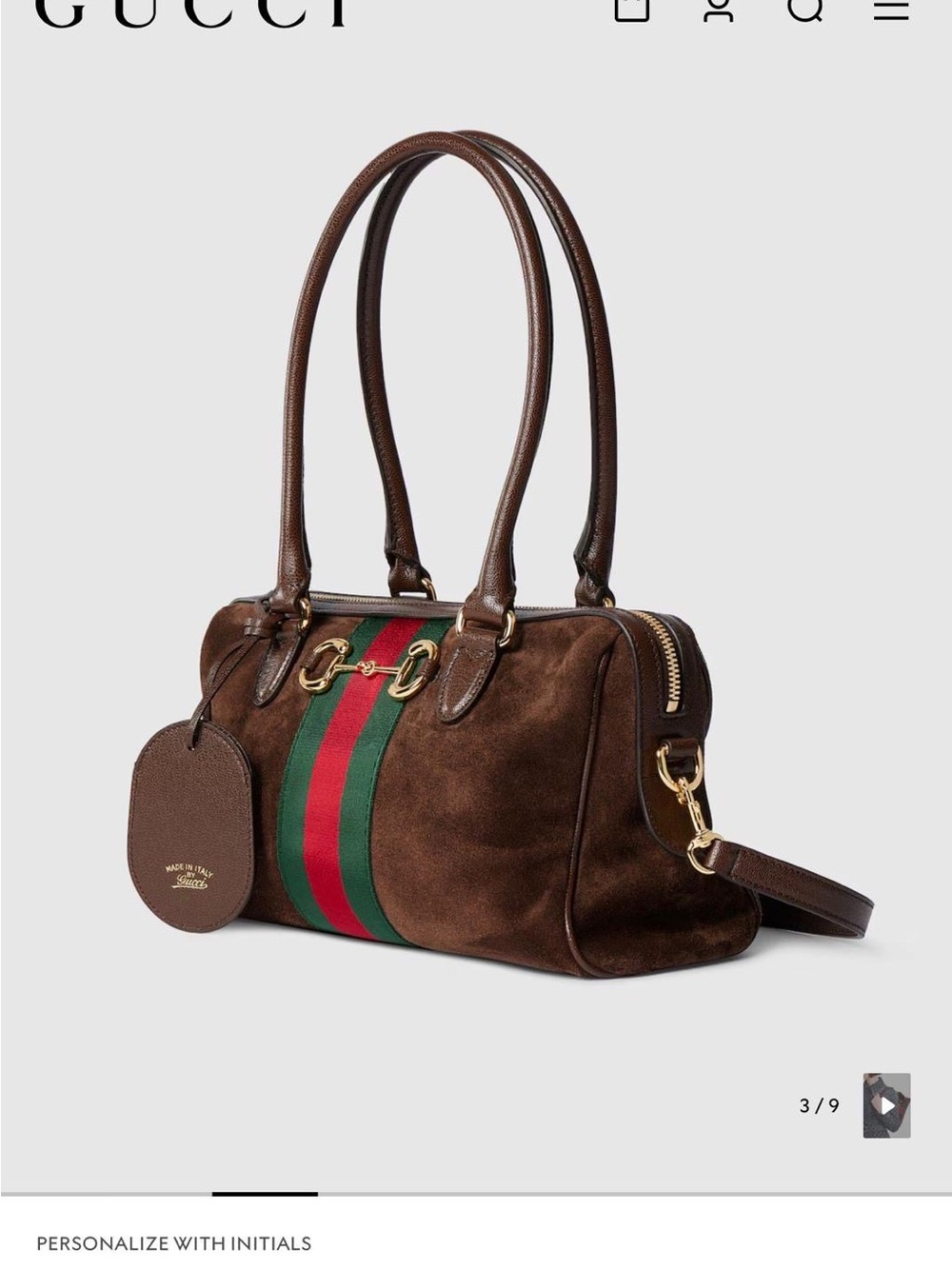 Gucci Brown Suede Shoulder Bag with Green and Red Web